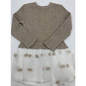 NEW EMC kid's waffle knit tulle dots dress in soft beige